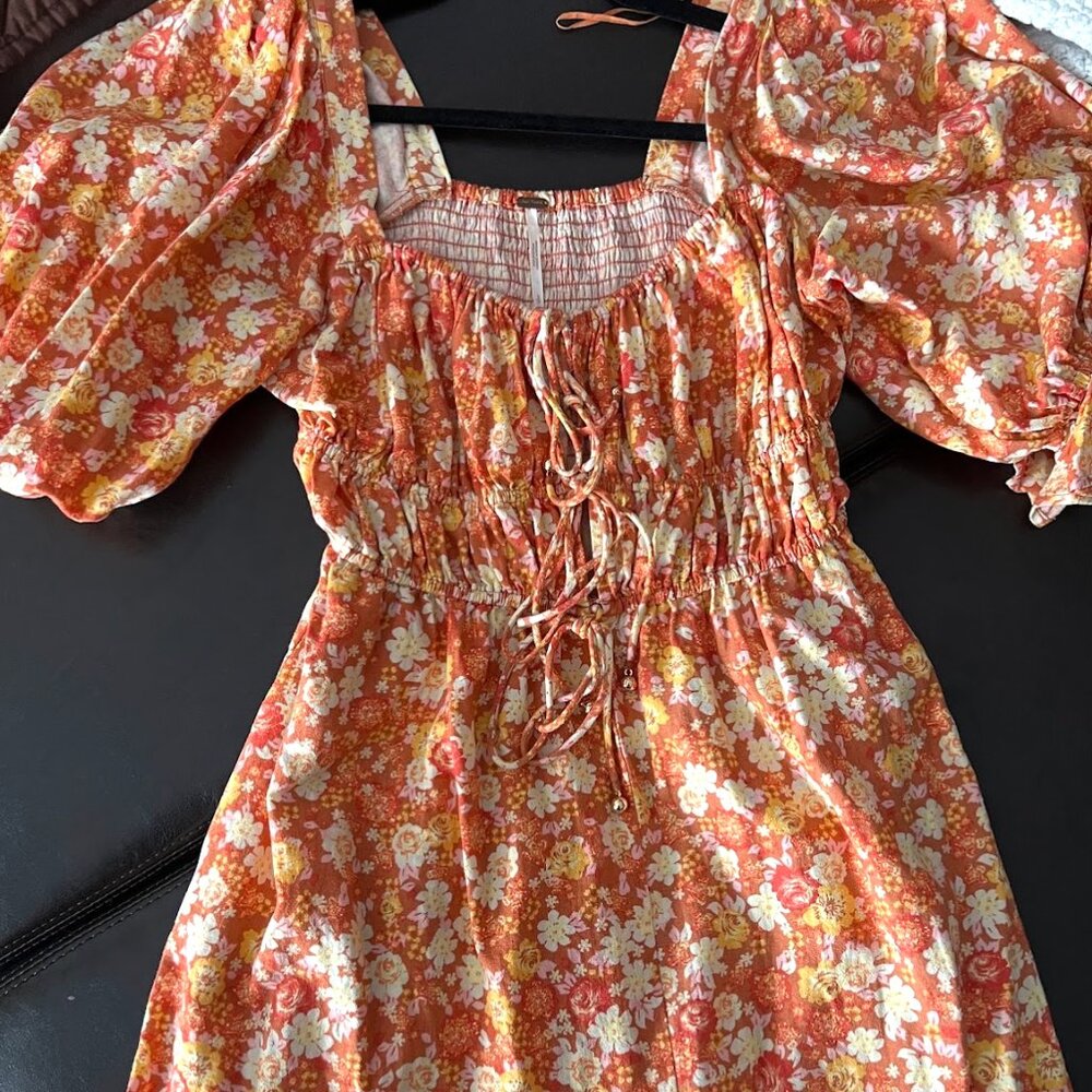 Free People Show Me Love Floral Romper - Orange Size S